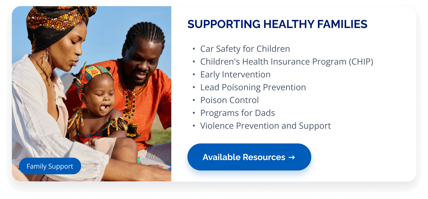 Delco Family Connection resources for child safety, health insurance, early intervention, etc.